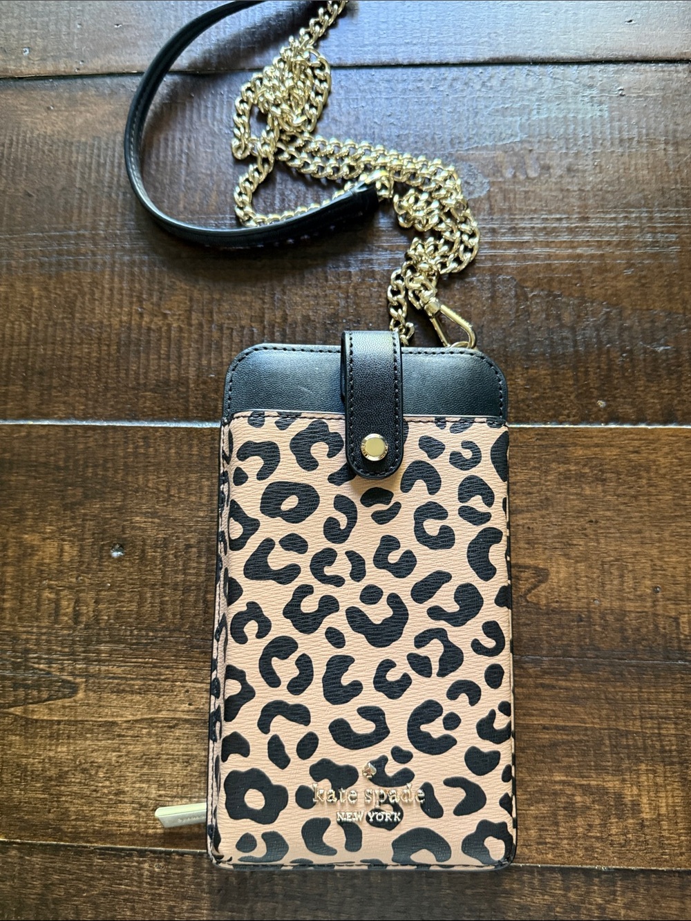kate spade Leopard Print Crossbody Phone Wallet - tan & Black